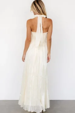 Baltic Born Frederica Halter Maxi Dress | Cream Shimmer