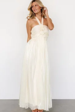 Baltic Born Frederica Halter Maxi Dress | Cream Shimmer