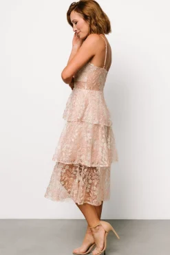 Baltic Born Georgiana Embroidered Midi Dress | Nude + Rose