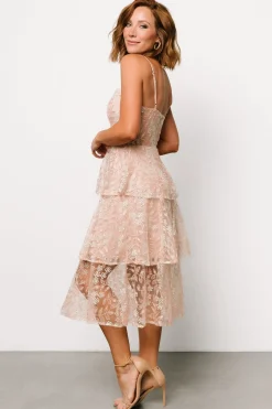 Baltic Born Georgiana Embroidered Midi Dress | Nude + Rose