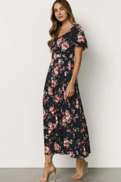 Baltic Born Greta Pleated Maxi Dress | Navy + Pink Floral