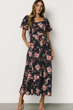 Baltic Born Greta Pleated Maxi Dress | Navy + Pink Floral