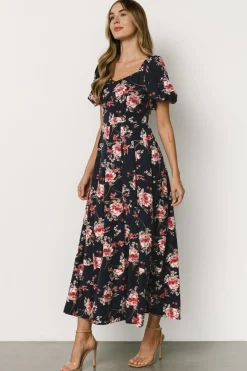 Baltic Born Greta Pleated Maxi Dress | Navy + Pink Floral