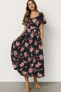 Baltic Born Greta Pleated Maxi Dress | Navy + Pink Floral