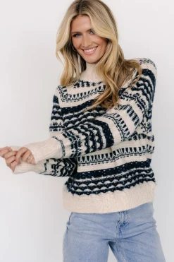 Baltic Born Guadalupe Mock Neck Sweater | Ivory + Navy