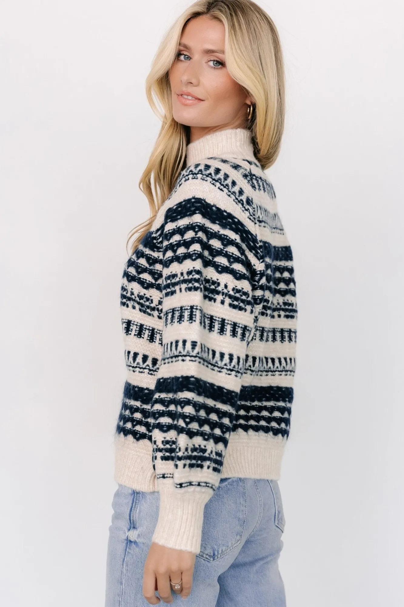 Baltic Born Guadalupe Mock Neck Sweater | Ivory + Navy