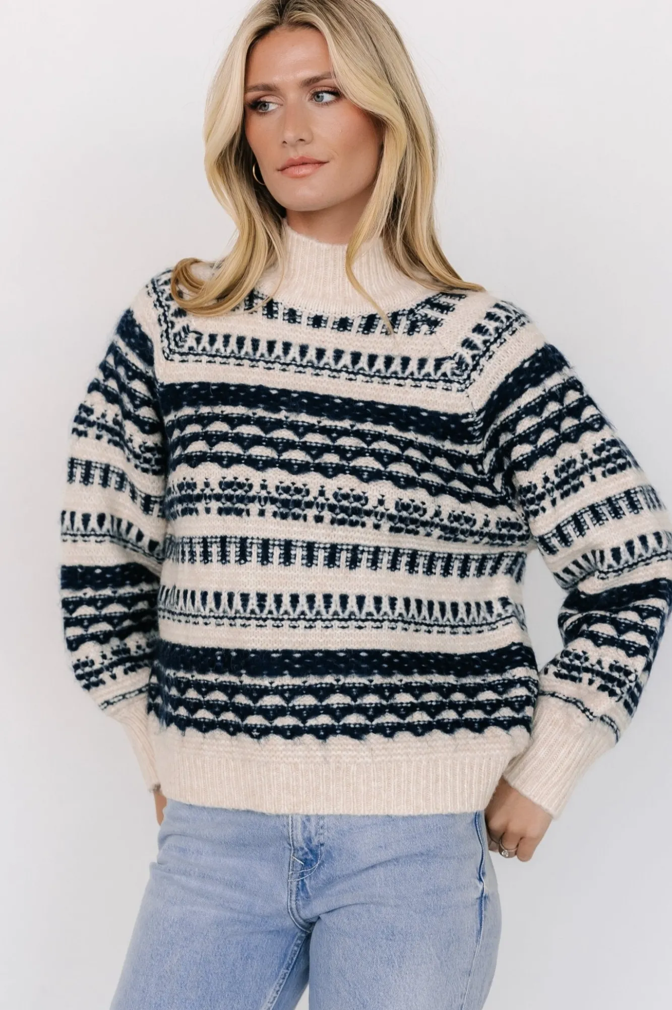 Baltic Born Guadalupe Mock Neck Sweater | Ivory + Navy