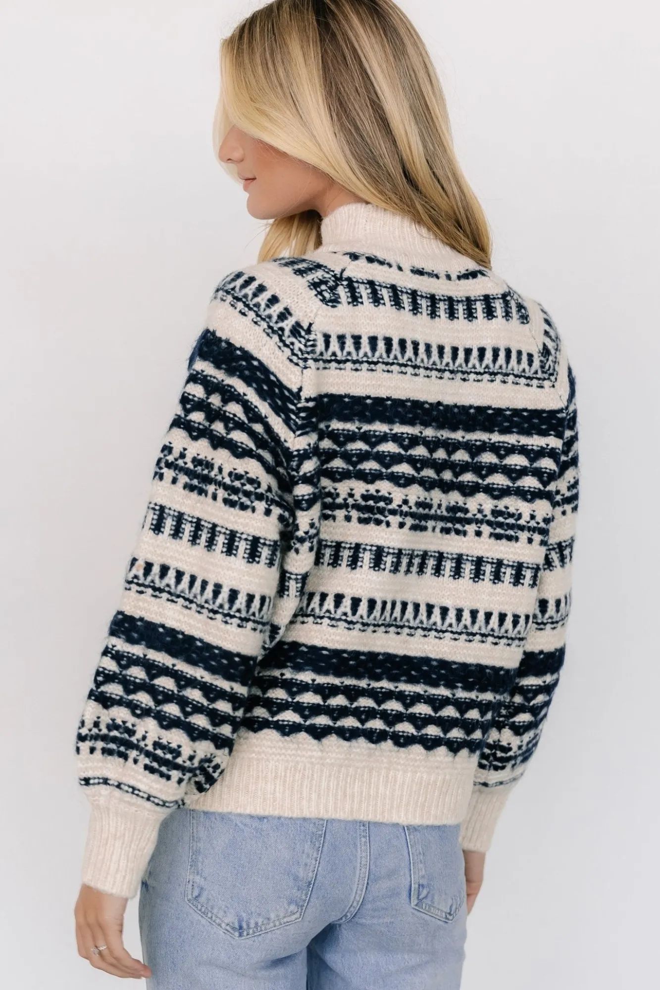Baltic Born Guadalupe Mock Neck Sweater | Ivory + Navy