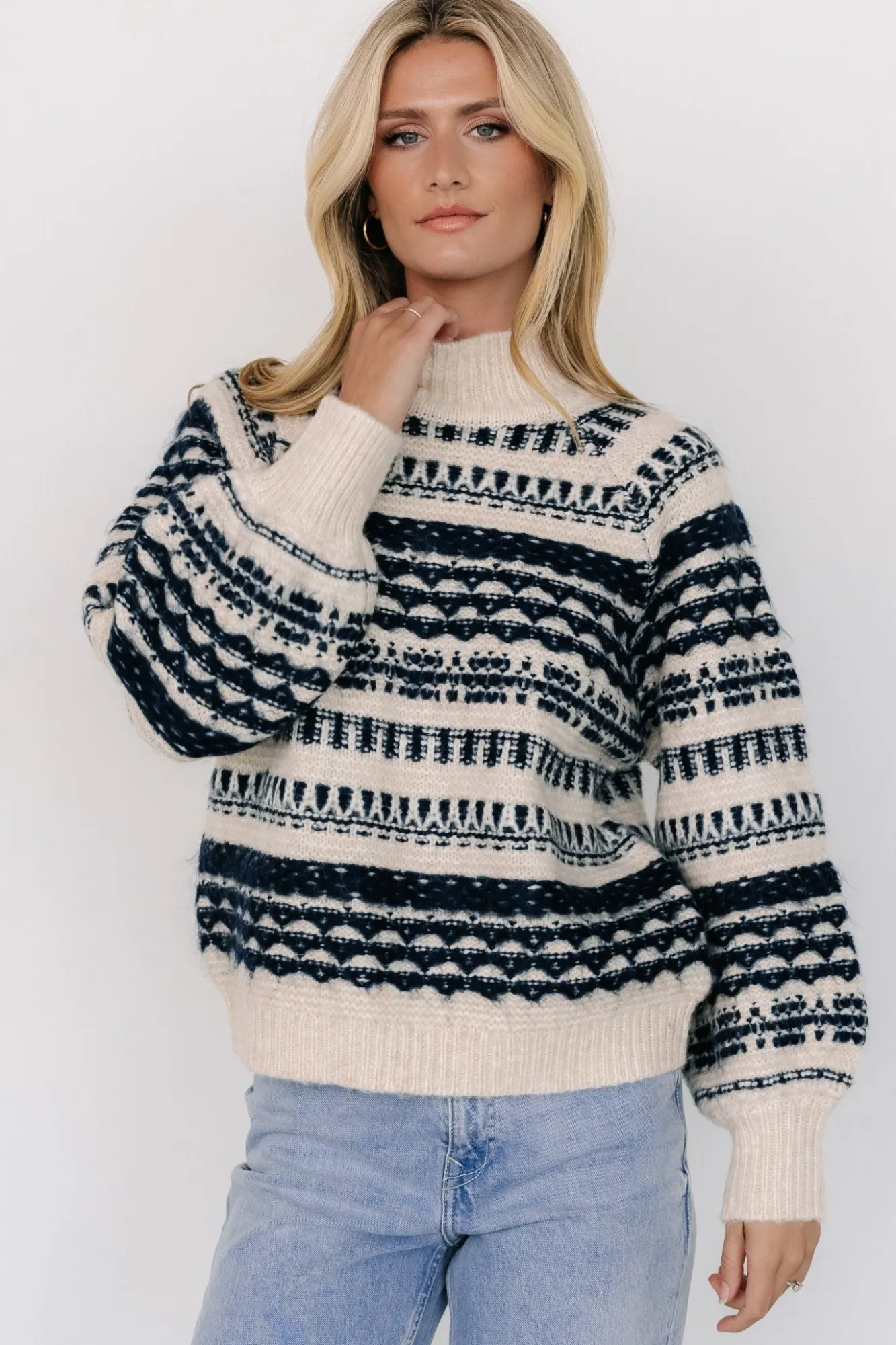 Baltic Born Guadalupe Mock Neck Sweater | Ivory + Navy