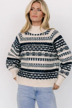 Baltic Born Guadalupe Mock Neck Sweater | Ivory + Navy