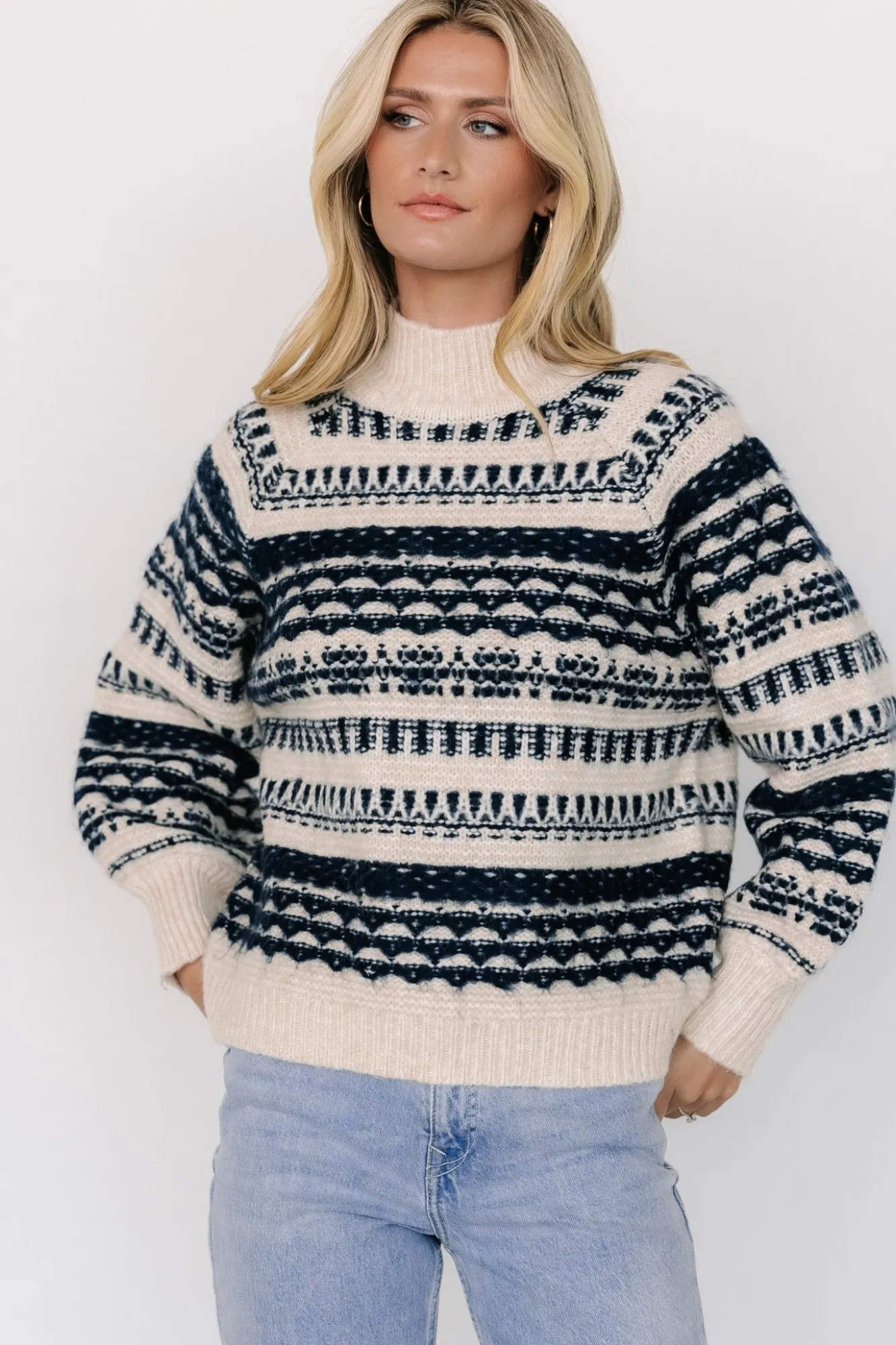 Baltic Born Guadalupe Mock Neck Sweater | Ivory + Navy