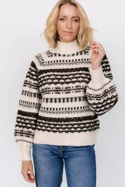 Baltic Born Guadalupe Mock Neck Sweater | Ivory + Chocolate