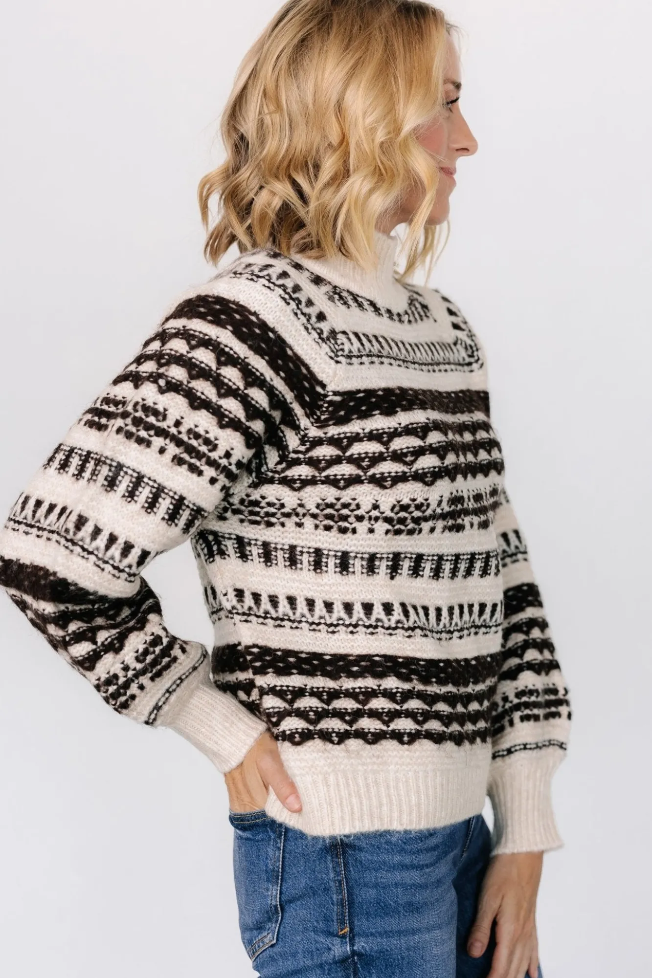 Baltic Born Guadalupe Mock Neck Sweater | Ivory + Chocolate