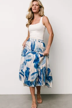 Baltic Born Hailee Tiered Skirt | Off White + Blue
