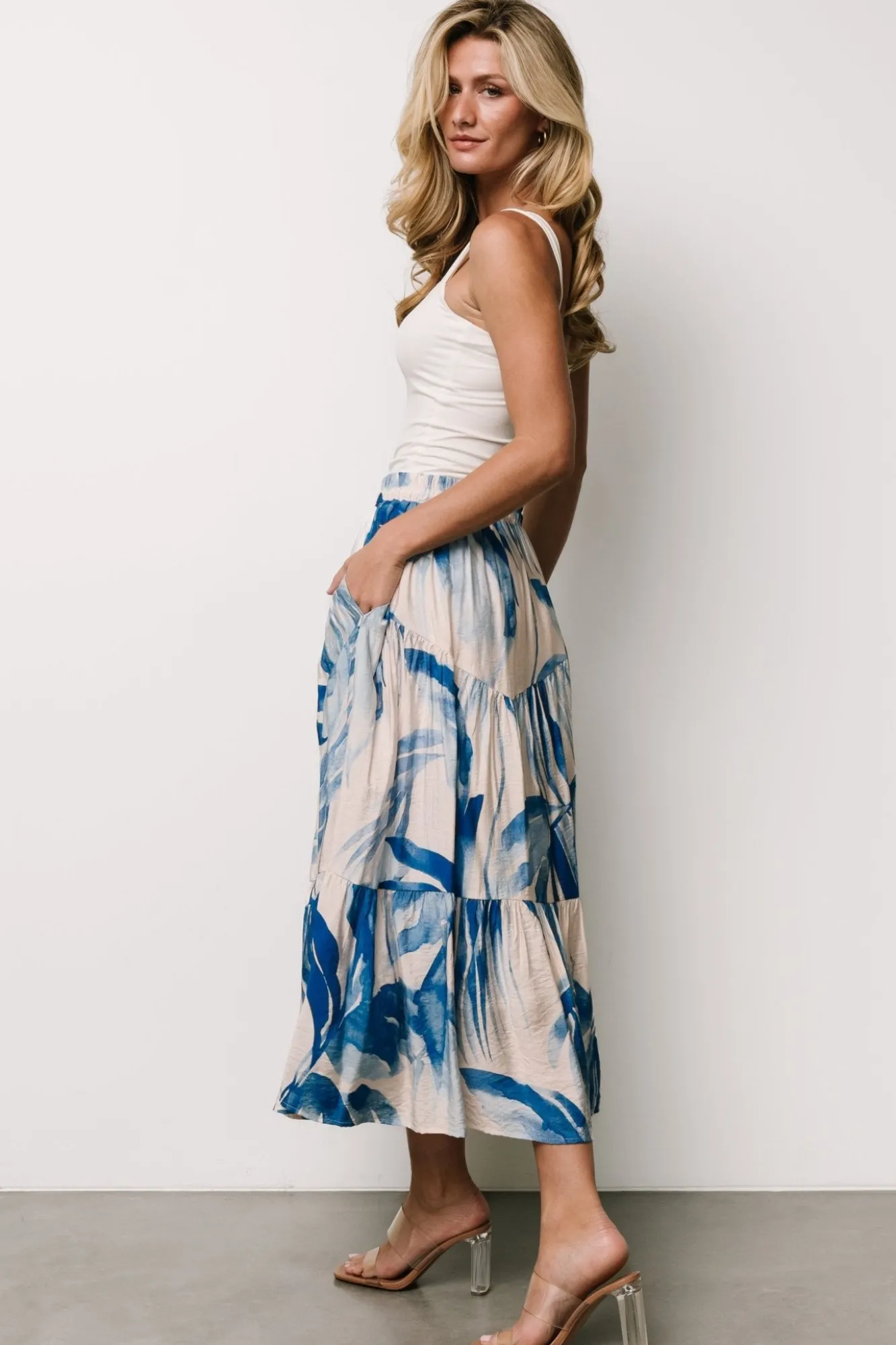 Baltic Born Hailee Tiered Skirt | Off White + Blue
