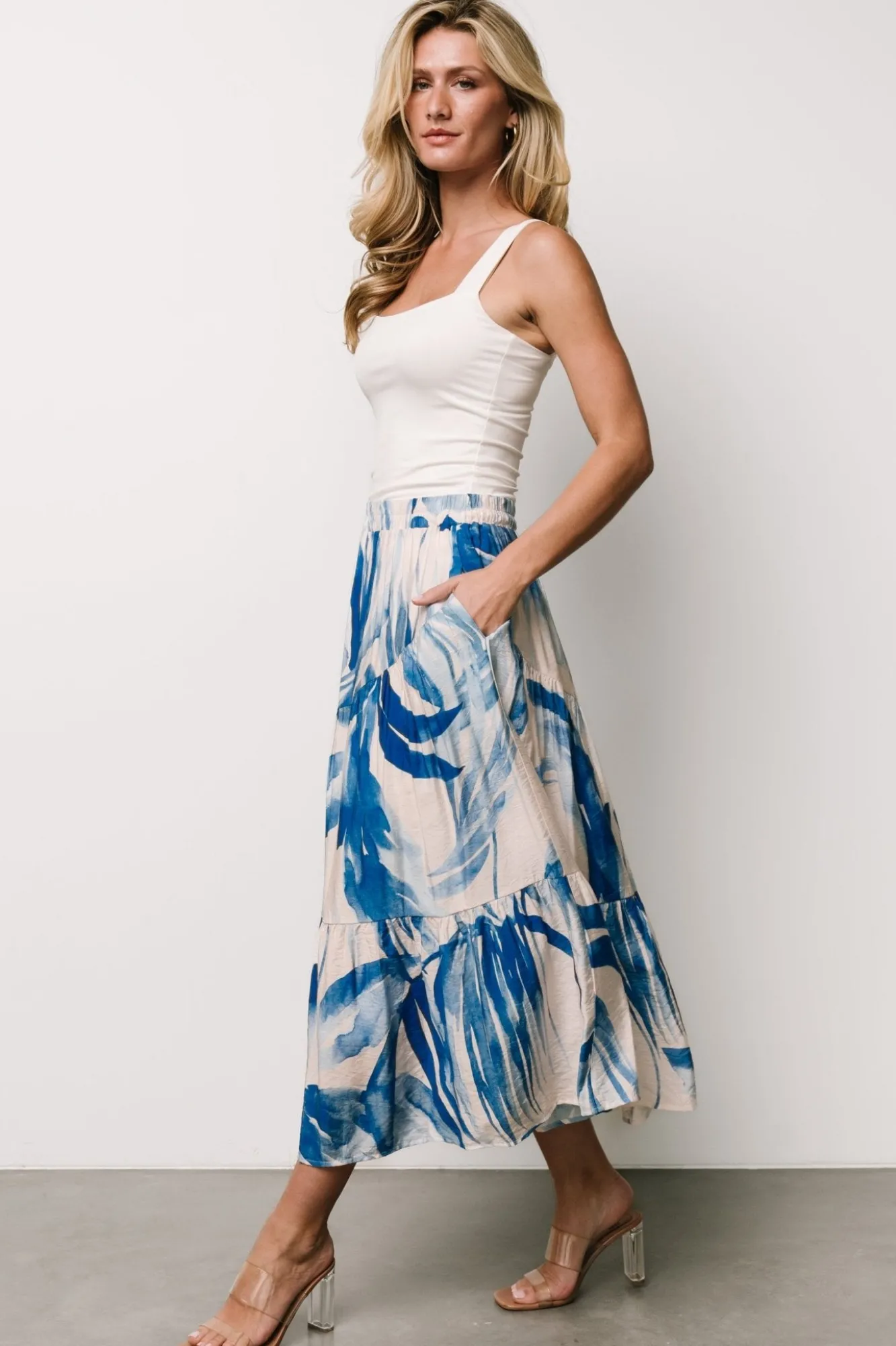Baltic Born Hailee Tiered Skirt | Off White + Blue