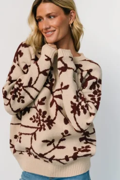 Baltic Born Hallstatt Sweater | Beige + Merlot Print