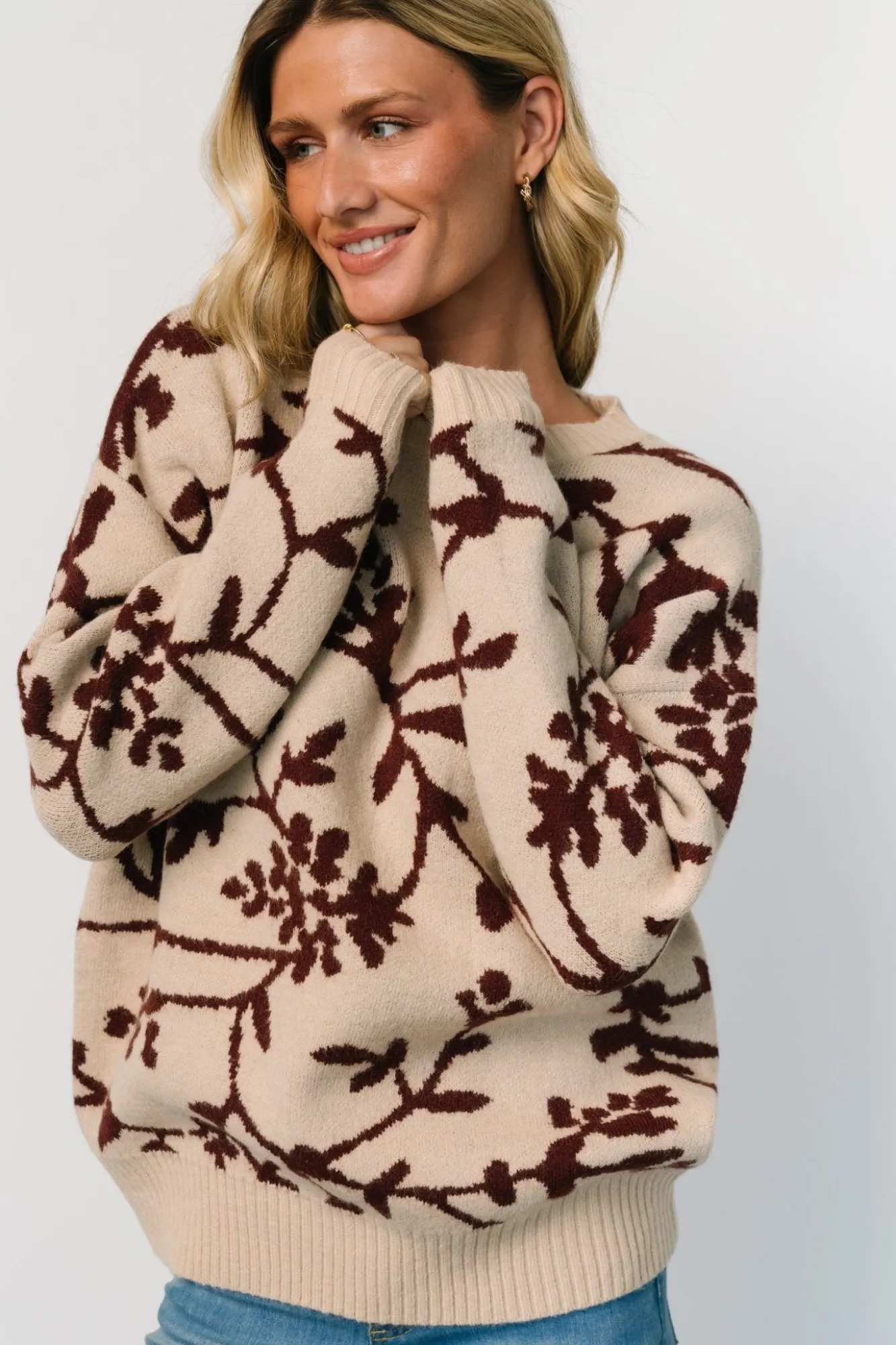 Baltic Born Hallstatt Sweater | Beige + Merlot Print