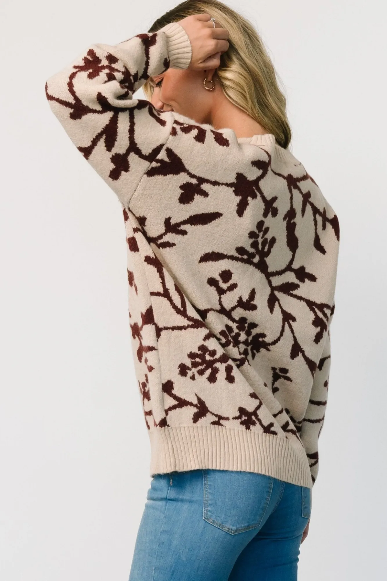 Baltic Born Hallstatt Sweater | Beige + Merlot Print