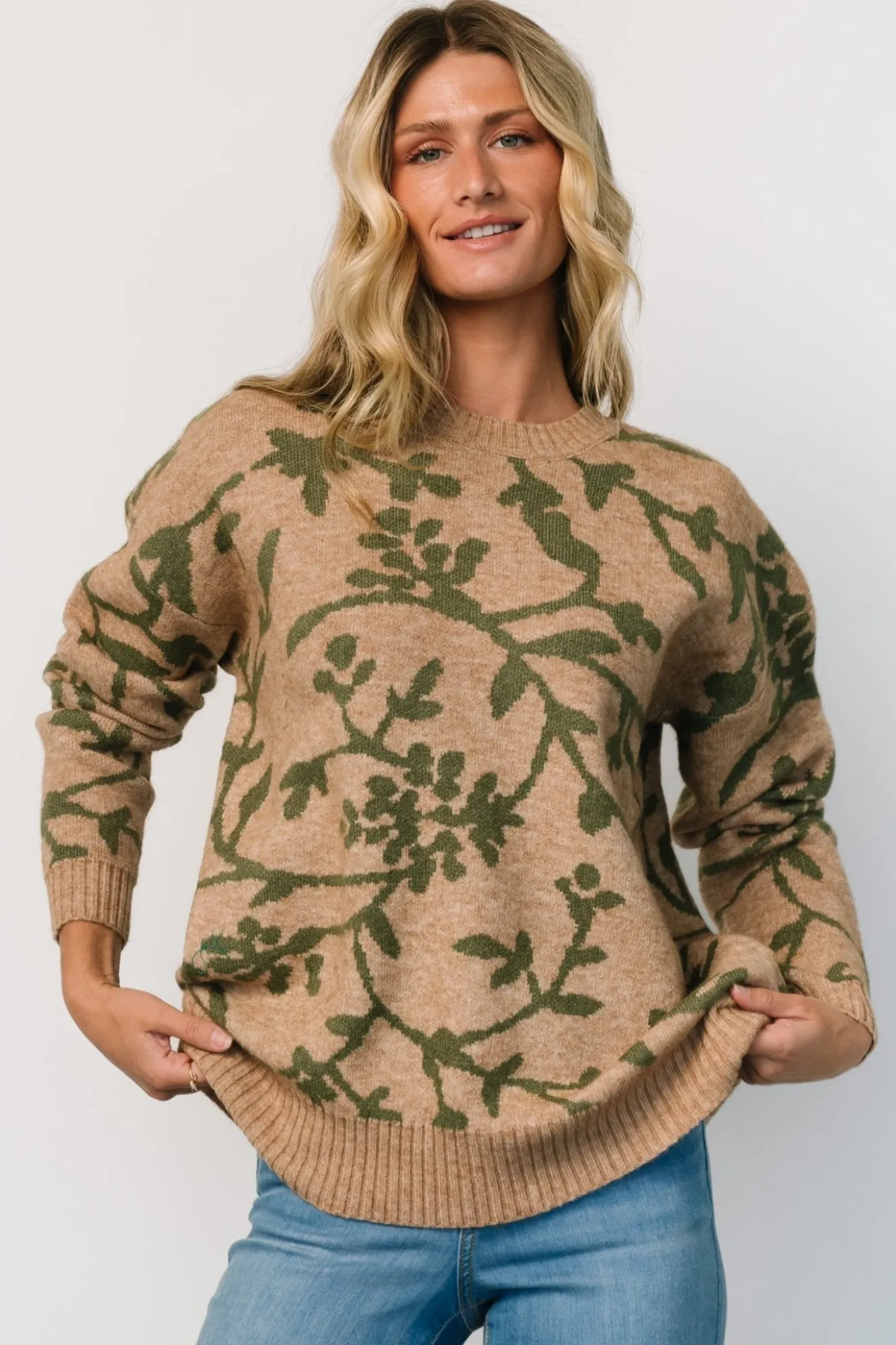 Baltic Born Hallstatt Sweater | Camel + Green Print