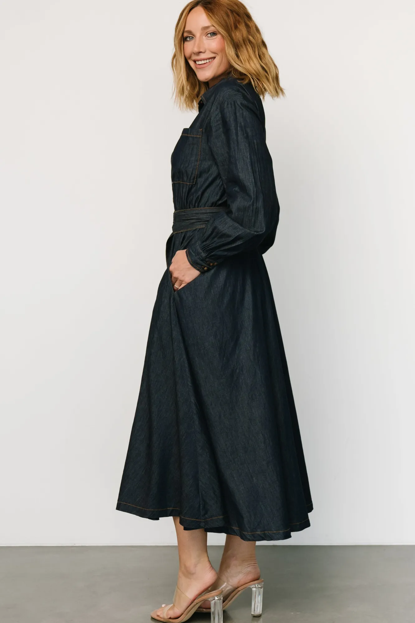 Baltic Born Hansel Long Sleeve Denim Dress | Dark Blue