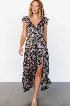 Baltic Born Harlow Satin Maxi Dress | Black Multi