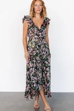 Baltic Born Harlow Satin Maxi Dress | Black Multi