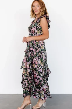 Baltic Born Harlow Satin Maxi Dress | Black Multi