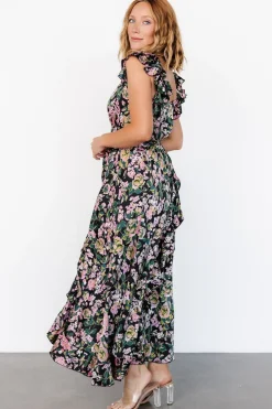 Baltic Born Harlow Satin Maxi Dress | Black Multi