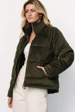 Baltic Born Holden Corduroy Puffer Jacket | Olive Charcoal