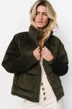 Baltic Born Holden Corduroy Puffer Jacket | Olive Charcoal