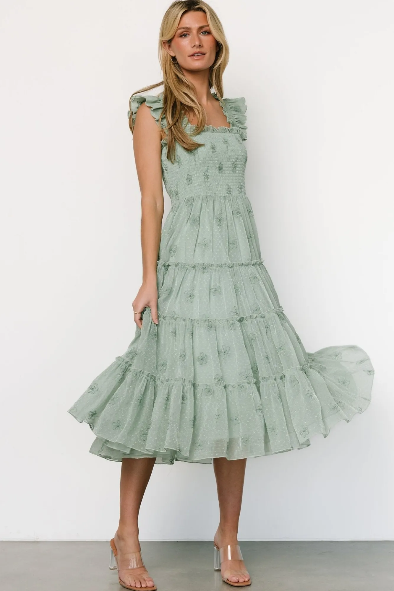 Baltic Born Holland Embroidered Dress | Light Sage