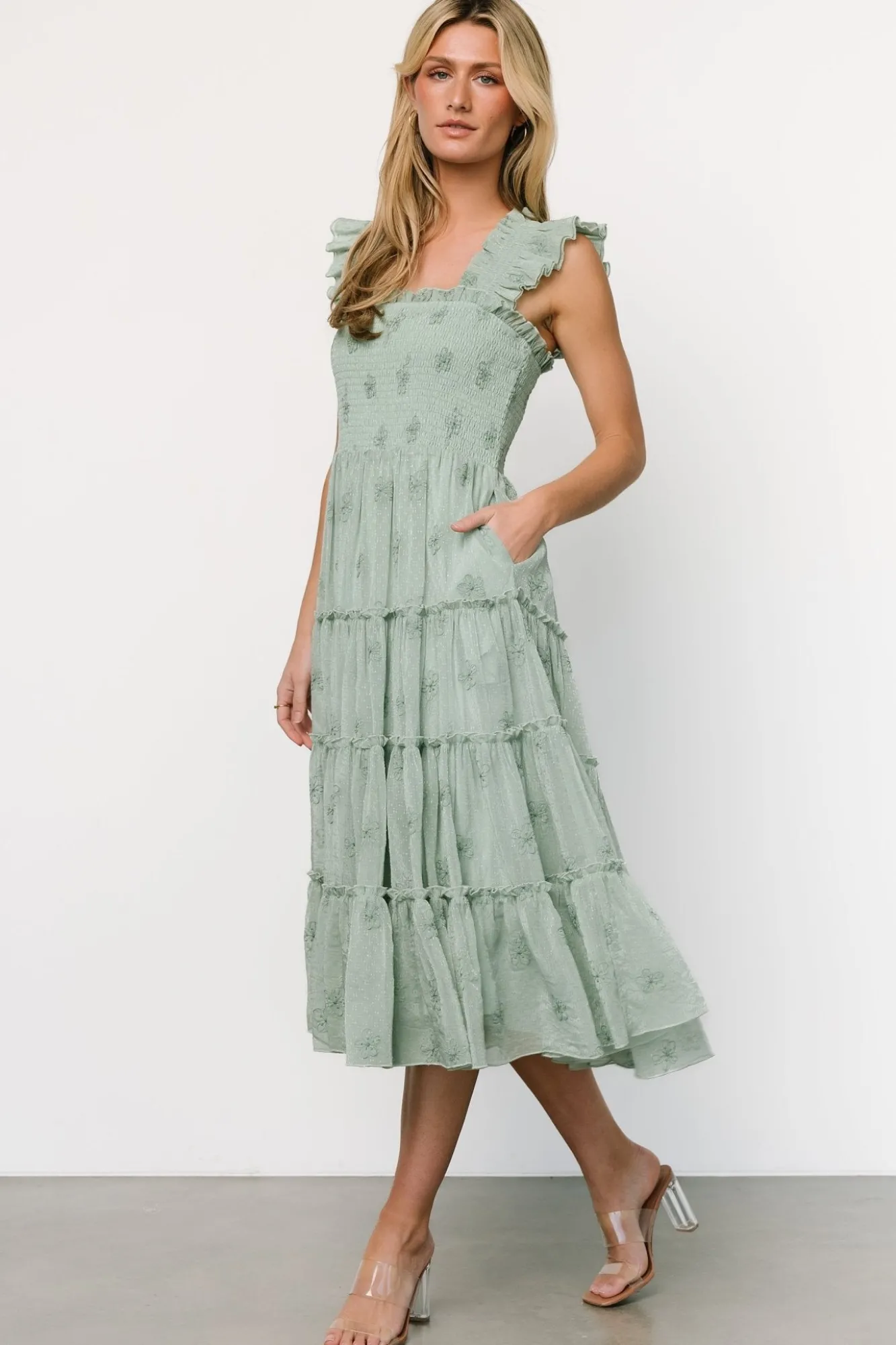 Baltic Born Holland Embroidered Dress | Light Sage