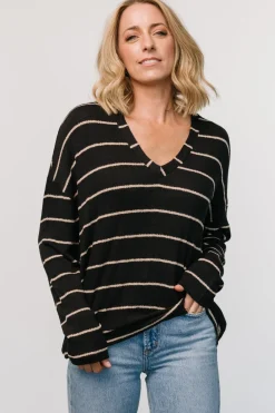 Baltic Born Houston Relaxed Sweater Top | Black Stripe