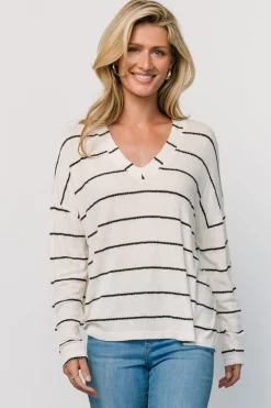 Baltic Born Houston Relaxed Sweater Top | Ivory Stripe