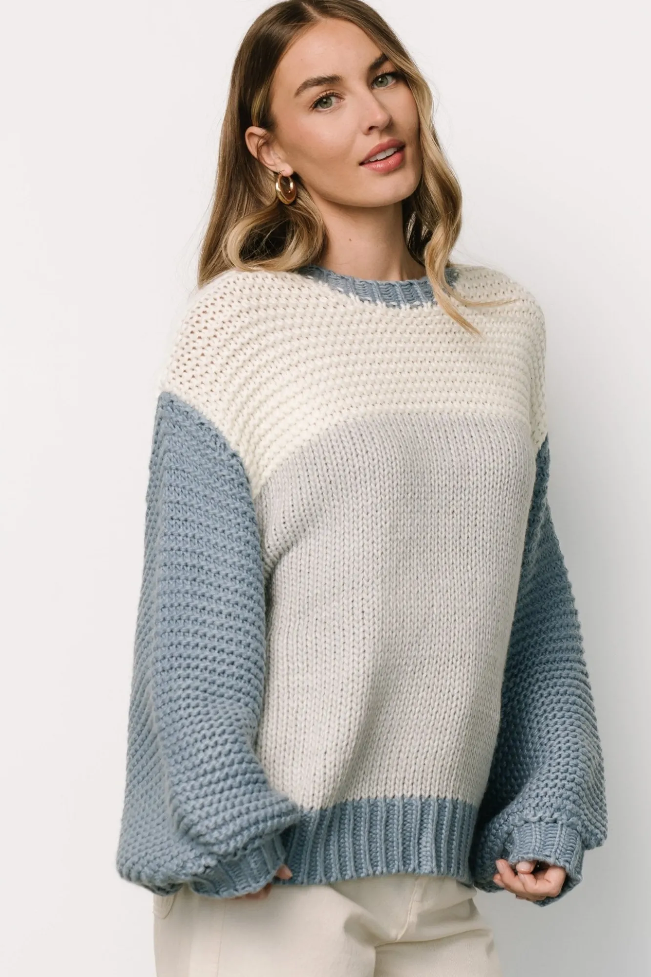 Baltic Born Hygge Chunky Knit Sweater | Blue + Cream
