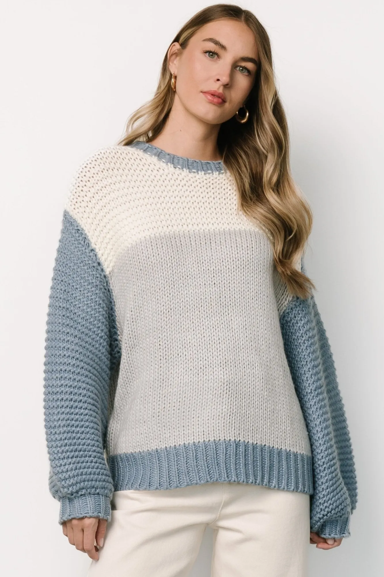 Baltic Born Hygge Chunky Knit Sweater | Blue + Cream