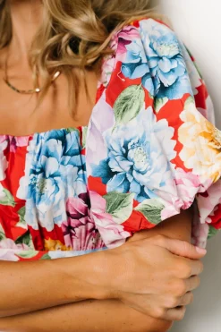 Baltic Born Iva Puff Sleeve Midi Dress | Red Multi Floral