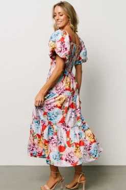 Baltic Born Iva Puff Sleeve Midi Dress | Red Multi Floral