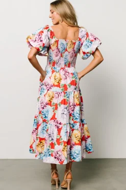 Baltic Born Iva Puff Sleeve Midi Dress | Red Multi Floral