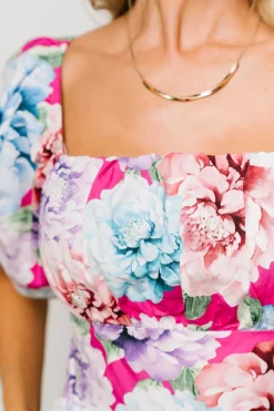 Baltic Born Iva Puff Sleeve Midi Dress | Fuchsia Multi Floral