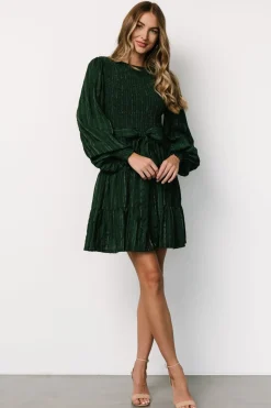 Baltic Born Ivey Smocked Short Dress | Dark Green + Silver