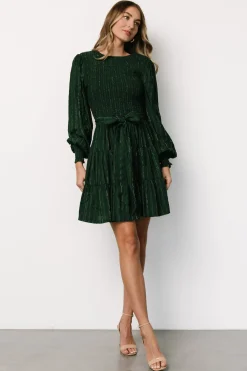 Baltic Born Ivey Smocked Short Dress | Dark Green + Silver