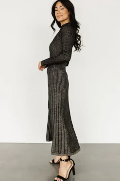 Baltic Born Jamelia Pleated Sweater Dress | Black + Gold