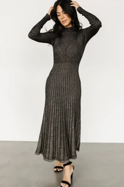 Baltic Born Jamelia Pleated Sweater Dress | Black + Gold
