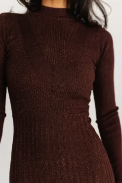 Baltic Born Jamelia Pleated Sweater Dress | Brown + Gold