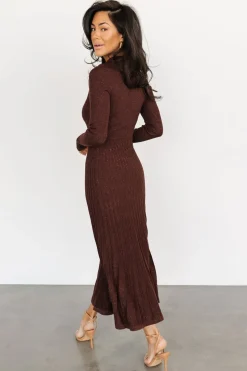 Baltic Born Jamelia Pleated Sweater Dress | Brown + Gold