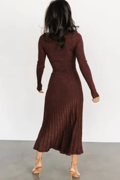 Baltic Born Jamelia Pleated Sweater Dress | Brown + Gold