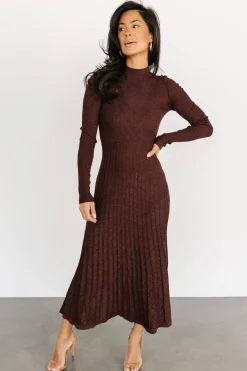 Baltic Born Jamelia Pleated Sweater Dress | Brown + Gold