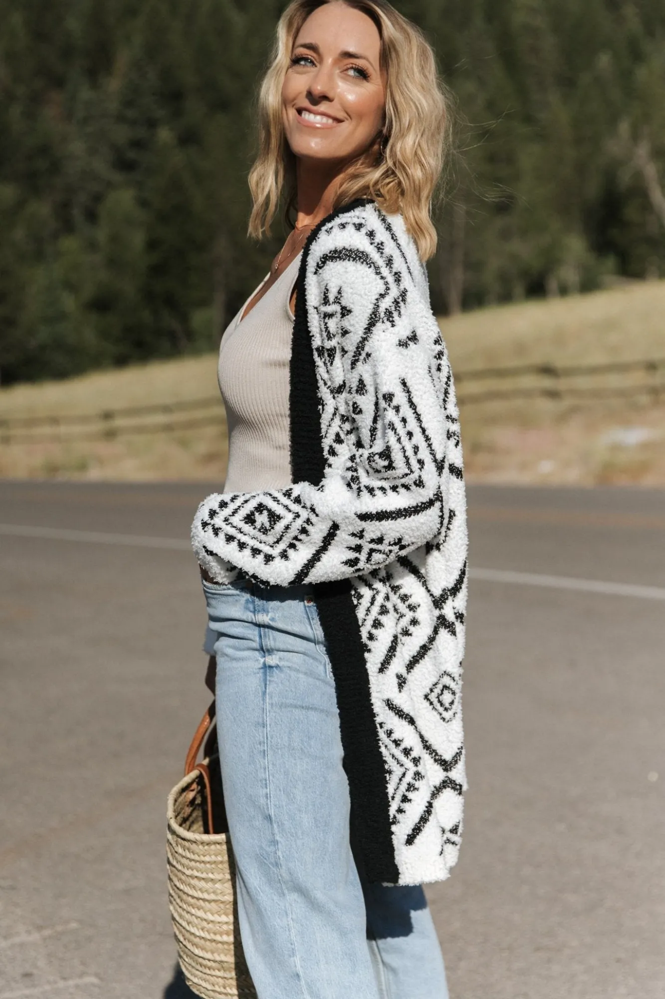 Baltic Born Jay Oversized Cardigan | White + Black